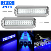 DURAFORCE 2x 42 LED Blue 316 Stainless Steel Underwater Boat Marine Transom Lights Pontoon