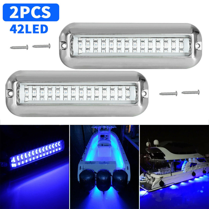 DURAFORCE 2x 42 LED Blue 316 Stainless Steel Underwater Boat Marine Transom Lights Pontoon
