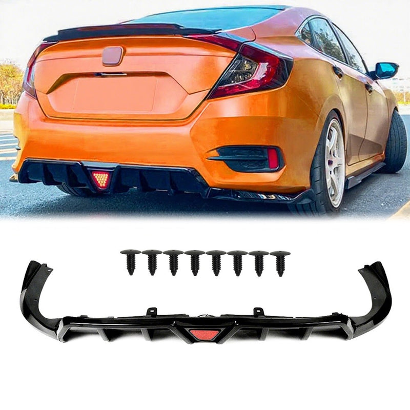 DURAFORCE For 2016-21 Civic Sedan Gloss Black DIffuser Kit W/ LED Light