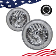 DURAFORCE 7" Inch Round White CCFL Halo Diamond Cut Chrome Headlights Angel Eyes