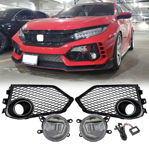 DURAFORCE Fit 2017-2021 Honda Civic Type R Fog Light Lamp Covers+LED Fog Lights Lamps