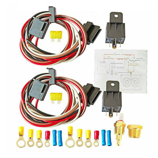 DURAFORCE For 12V 40Amp 175°-185° Thermostat Dual Electric Cooling Fan Wiring Relay Sensor