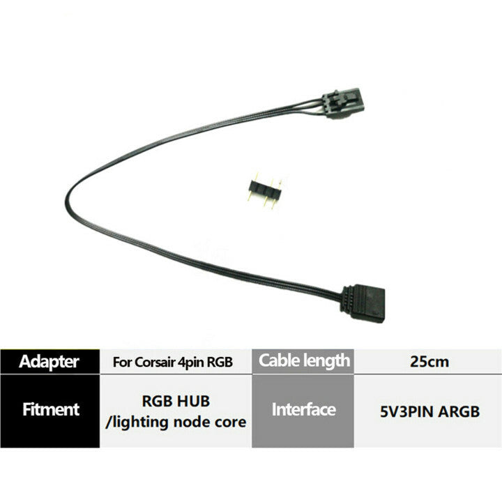 DURAFORCE New For Corsair 4Pin RGB to Standard ARGB 3-Pin 5V 25cm Adapter Connector US