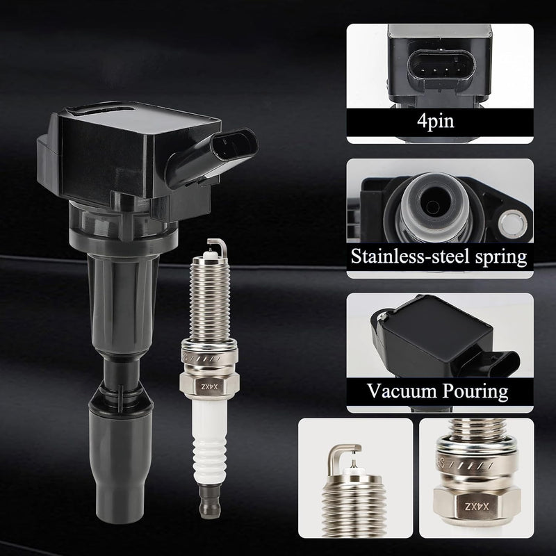 DURAFORCE 4 Ignition Coils Pack UF764 and Iridium Spark Plugs for K-ia Optima 2L 2.4L
