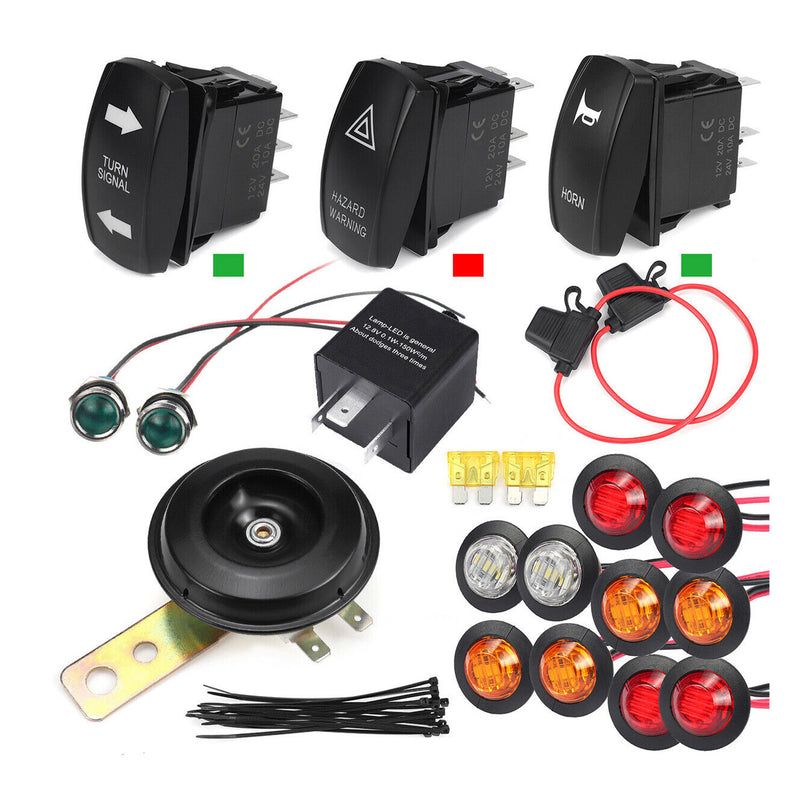 DURAFORCE For UTV SXS ATV Rocker Switch Turn Signal Kit Street Led Light Horn Hazard Set