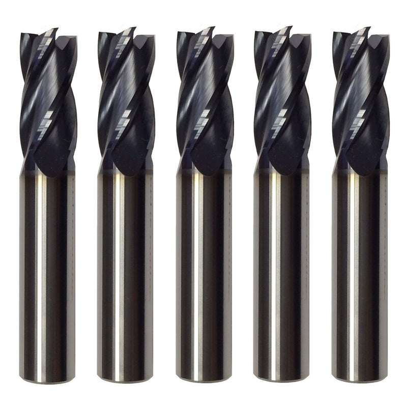 DURAFORCE 5 PCS 1/2 Inch 4 Flute Carbide End Mill Regular Length TiALN Coated