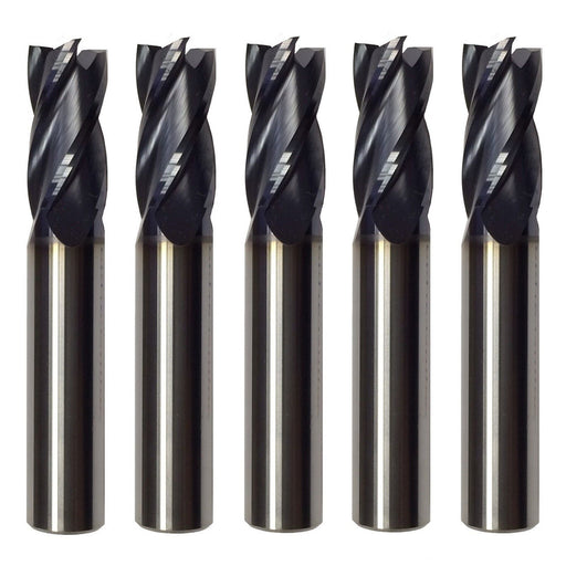 DURAFORCE 5 PCS 1/2 Inch 4 Flute Carbide End Mill Regular Length TiALN Coated