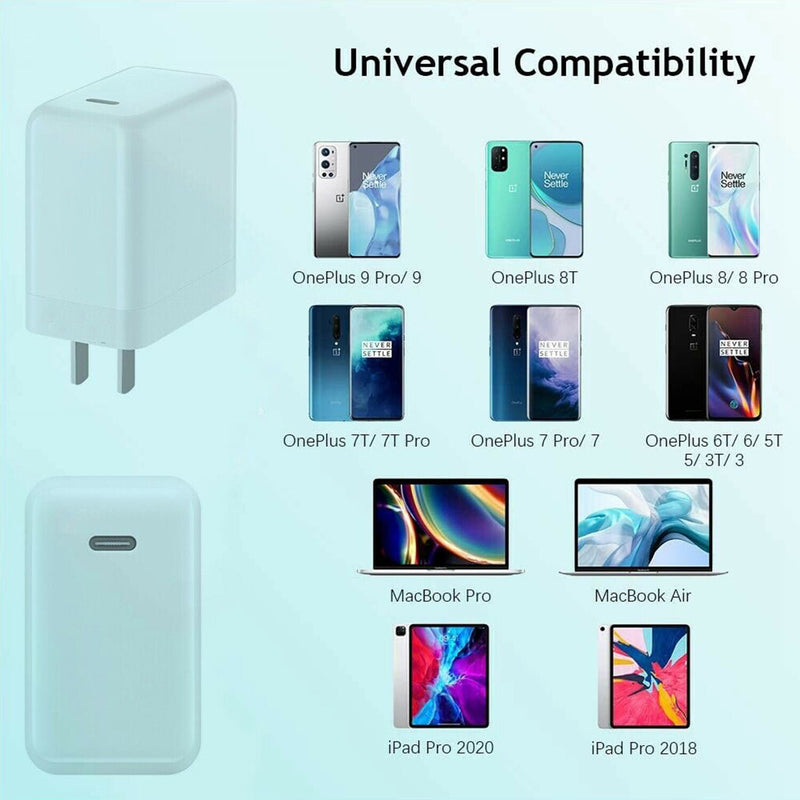 DURAFORCE 65W Charger Dual Type-C Cable Fits For Oneplus 7 Pro/7T Pro/8 Pro/8T/9 Pro US