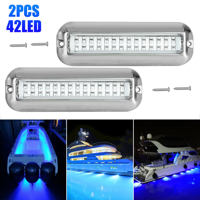 DURAFORCE 2x 42 LED Blue 316 Stainless Steel Underwater Boat Marine Transom Lights