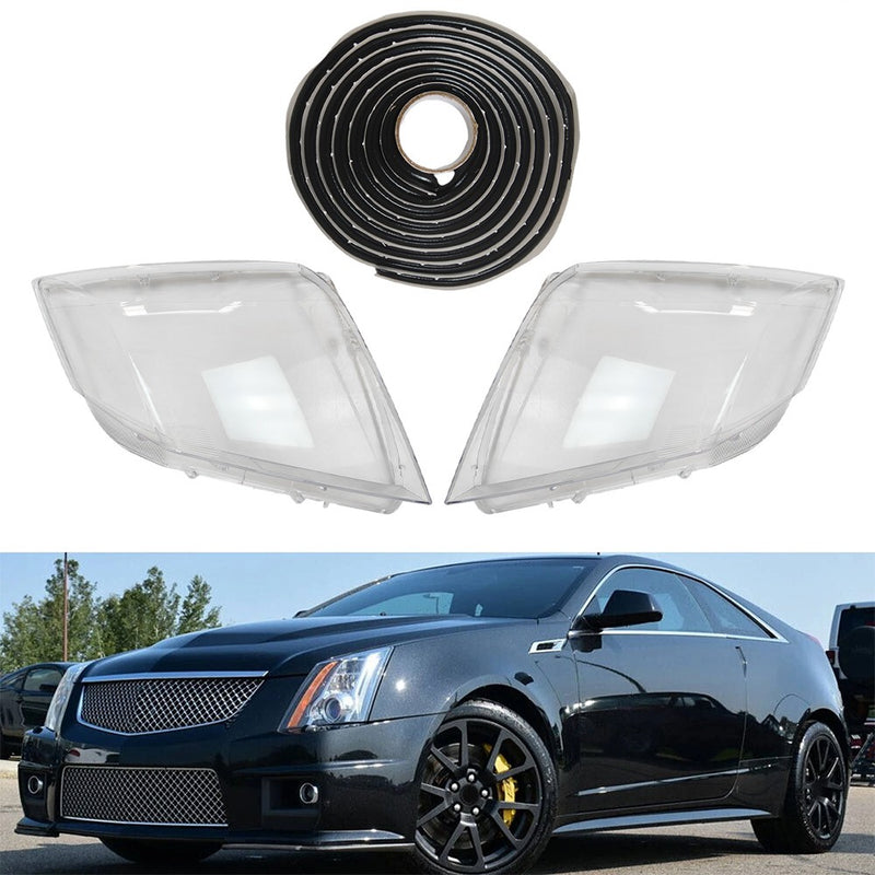 DURAFORCE For Cadillac CTS 2008-2013 New A Pair Front Headlight Lens Clear Cover+Glue