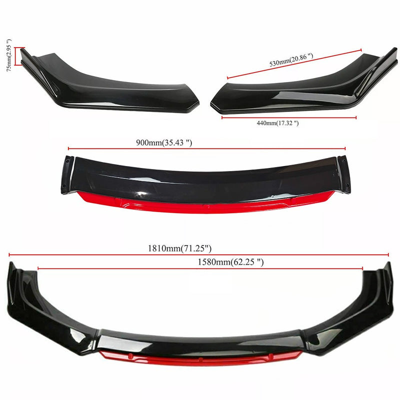DURAFORCE For Nissan Sentra/ Front Bumper Lip Spoiler Body Kit+Side Skirt Glossy Black