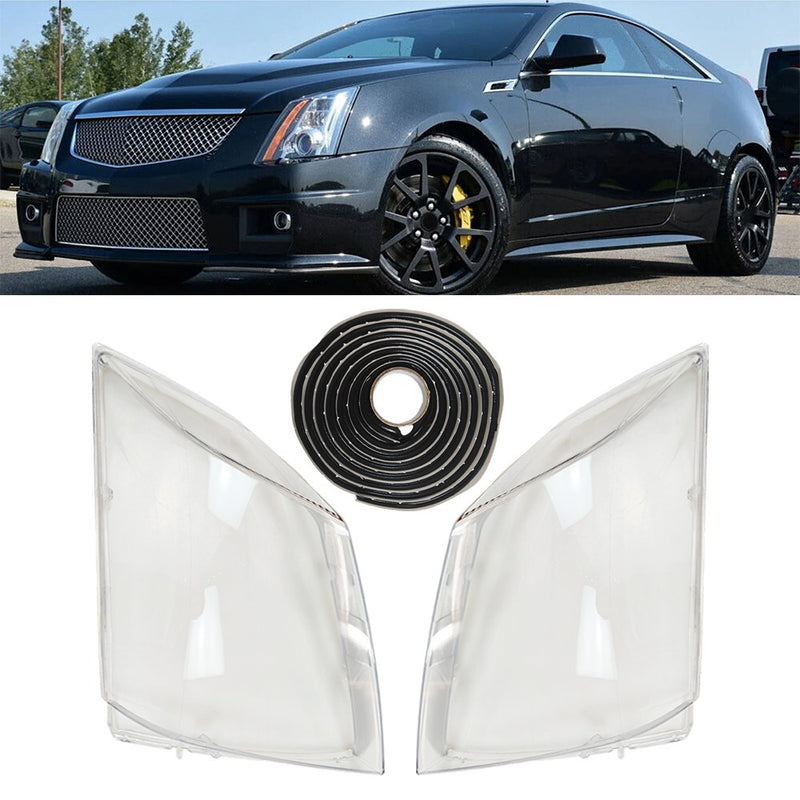 DURAFORCE For Cadillac CTS 2008-2013 New A Pair Front Headlight Lens Clear Cover+Glue