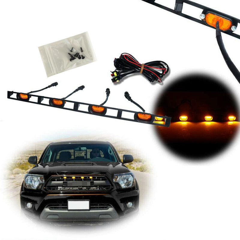 DURAFORCE Front Hood Grille Amber LED Lights Assy w/Wire Harness For 12-15 Toyota Tacoma