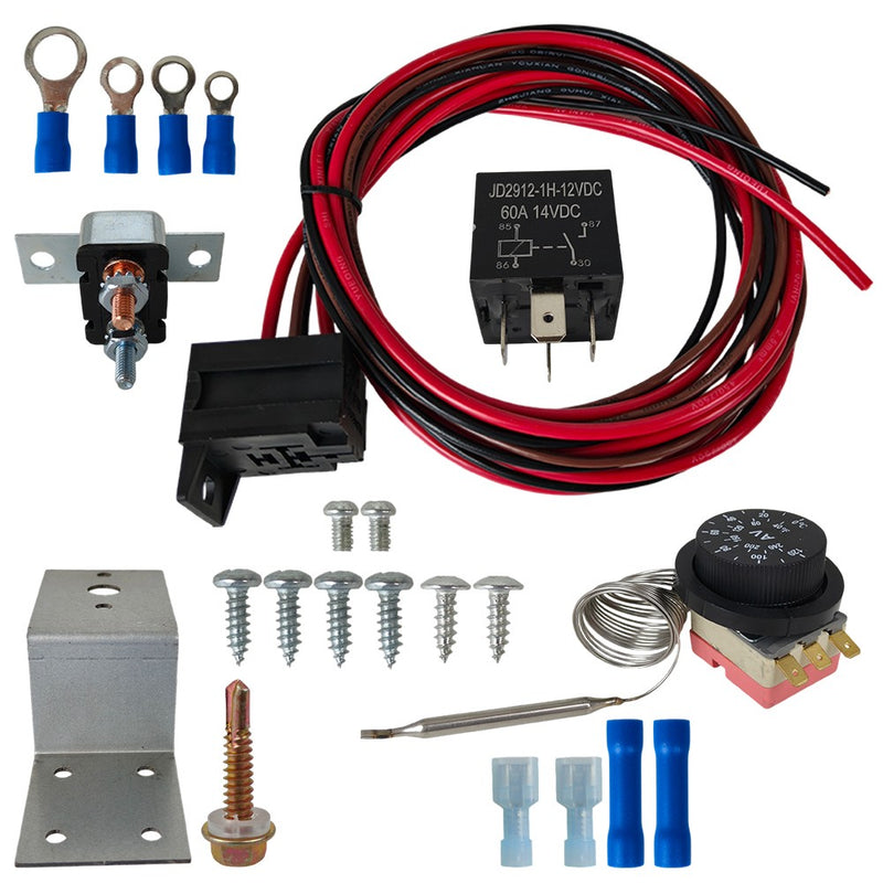 DURAFORCE Adjustable 12V Electric Radiator Fan Thermostat 3-Pin Control Relay Wire Kit New