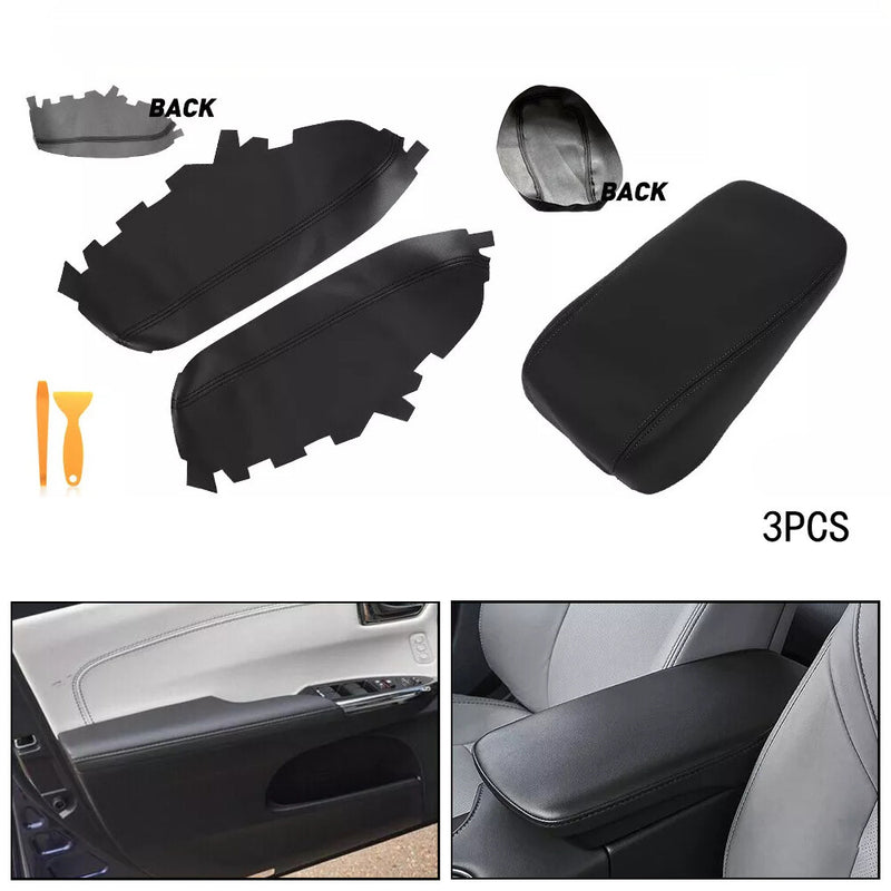 DURAFORCE For 2013-2018 Toyota Avalon Front Door Panels Armrest Cover Leather Black