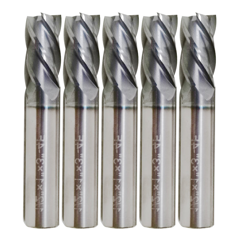 DURAFORCE 5 PCS 1/2 Inch 4 Flute Carbide End Mill Regular Length TiALN Coated