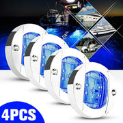 DURAFORCE 4X Round Marine Boat LED Courtesy For Cabin Deck Stern Navigatioin Light Blue