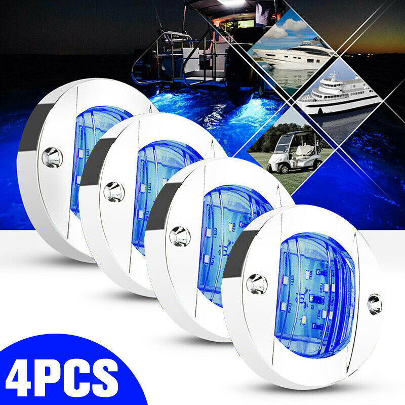 DURAFORCE 4X Round Marine Boat LED Courtesy For Cabin Deck Stern Navigatioin Light Blue