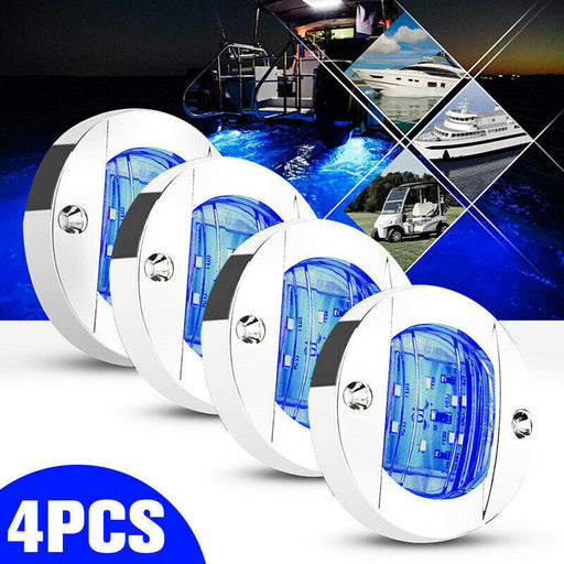 DURAFORCE 4X Round Marine Boat LED Courtesy For Cabin Deck Stern Navigatioin Light Blue