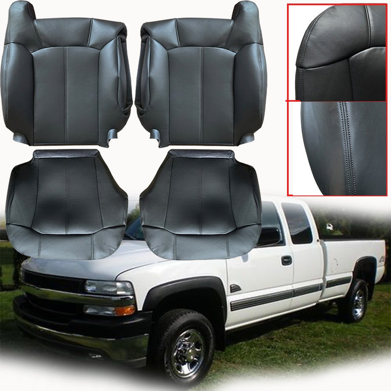 DURAFORCE For 1999-2002 Chevy Silverado 1500 Driver & Passenger Leather Seat Cover Black