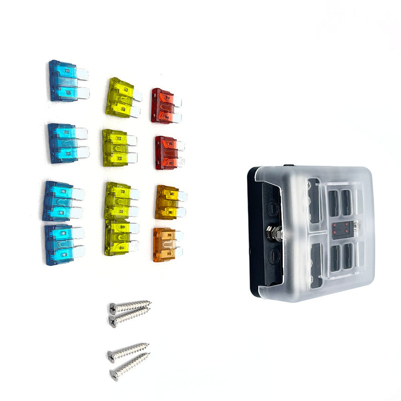 DURAFORCE 6Way Car Boot Power Distribution 12/24V Blade Fuse Holder Box Block Panel Board