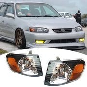 DURAFORCE Corner Signal Lights Lamps for Toyota Corolla 2001 2002 LE CE JDM Black Housing