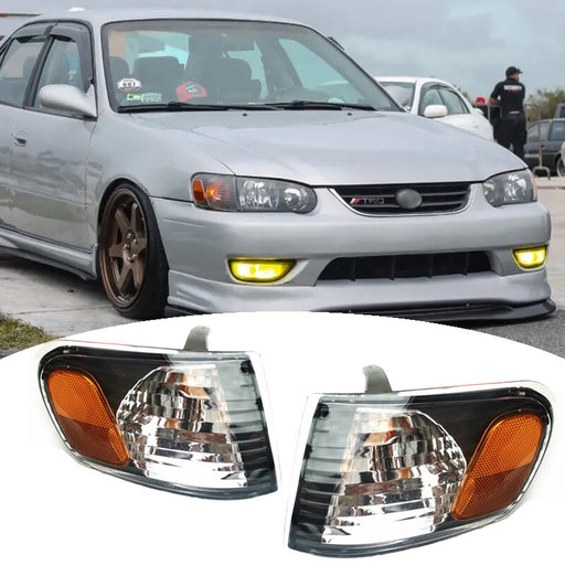 DURAFORCE Corner Signal Lights Lamps for Toyota Corolla 2001 2002 LE CE JDM Black Housing