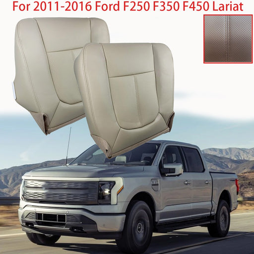 DURAFORCE Driver&Passenger Bottom Leather Seat Cover Tan For 2011-2016 Ford F250 Lariat