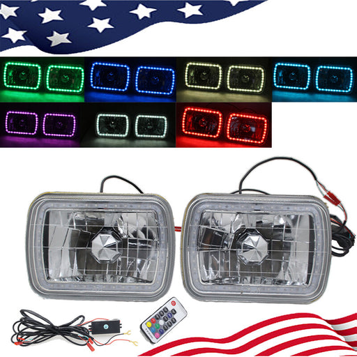 DURAFORCE 7X6 RGB MULTI COLOR LED SMD Halo Headlights PAIR for Jeep Wrangler YJ 86-95