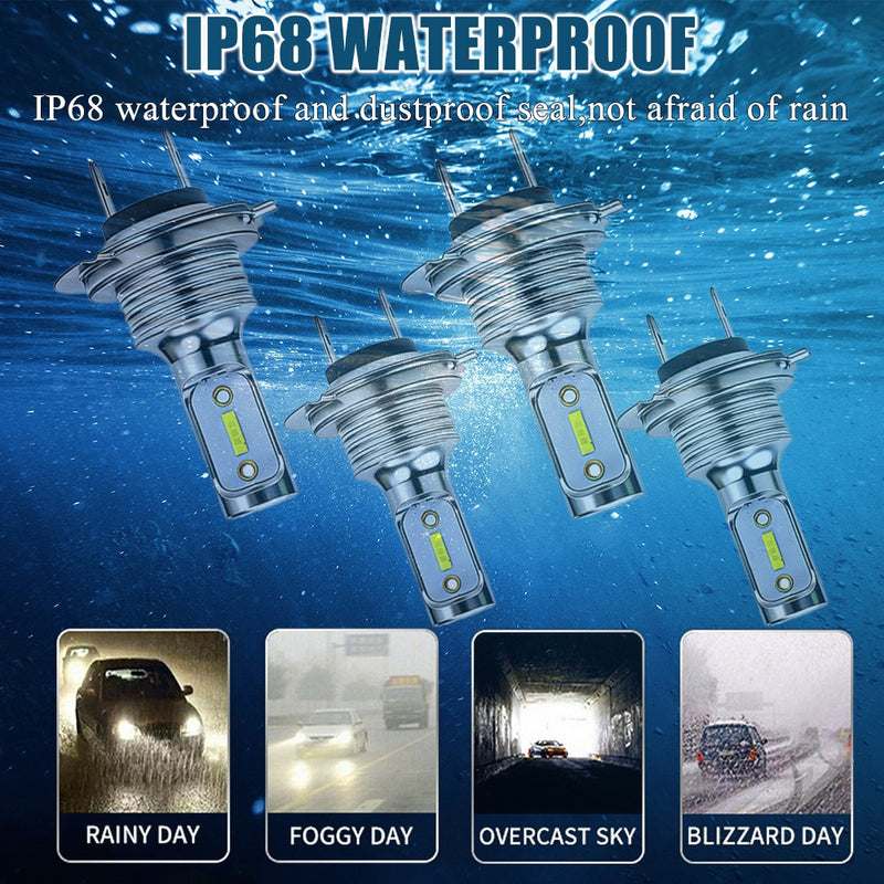 DURAFORCE 4Pcs H7 LED Headlights Bulbs 10000K High Low Beams Kit Combo Super White Bright