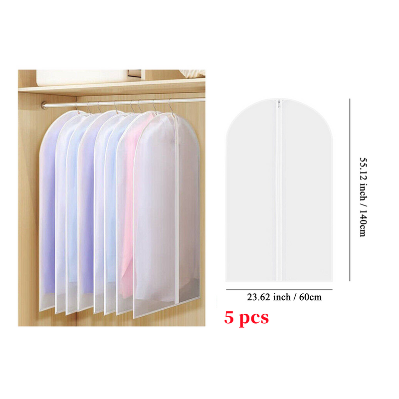 DURAFORCE 5Pcs Garment Bag Travel Suit Dress Storage Clear Cover Full Zipper Coat Carrier