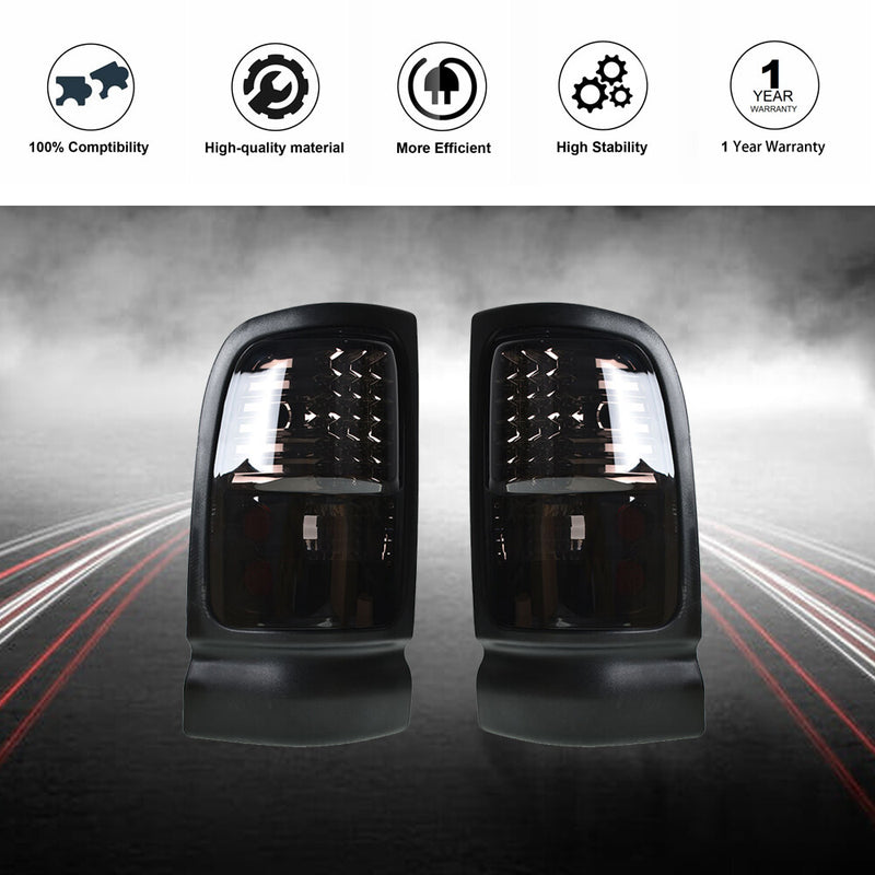 DURAFORCE Tail Light Black Chrome Housing LED For Dodge Ram Truck 1500 2500 3500 94-01