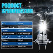 DURAFORCE 4Pcs H7 LED Headlights Bulbs 10000K High Low Beams Kit Combo Super White Bright