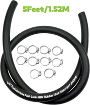 DURAFORCE 5/8" 16mm Fuel Line Hose Push Lock NBR Rubber SAE 30R7 5FT 300PSI with 10 Clamps