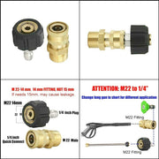 DURAFORCE Pressure Washer Hose Connector Adapter Set Quick Connect M22 to 1/4" Gun to Wand