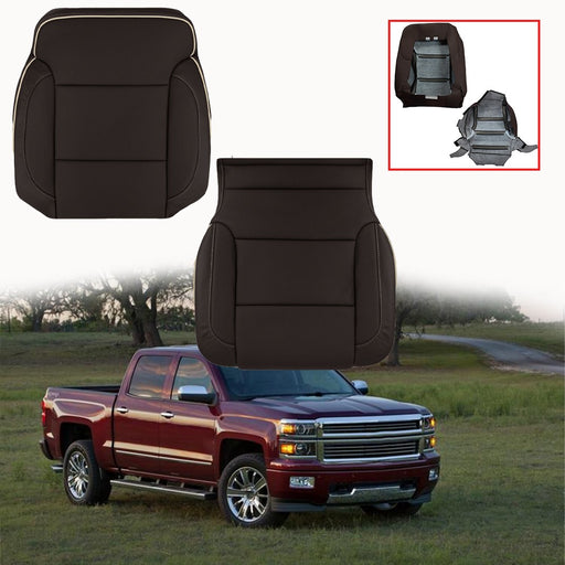 DURAFORCE Driver Leather Seat Cover Brown For 2014 2015-2019 Chevy Silverado HIGH COUNTRY