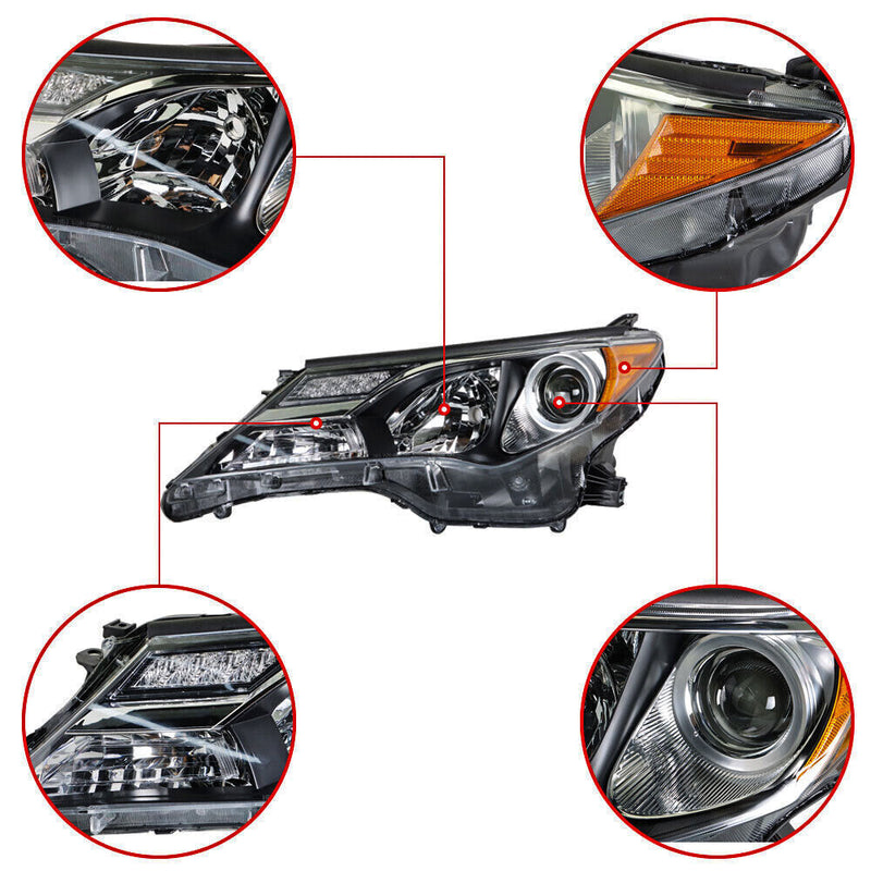 DURAFORCE Left&Right Headlight For 2013-2015 Toyota RAV4 Halogen Headlamp Assembly