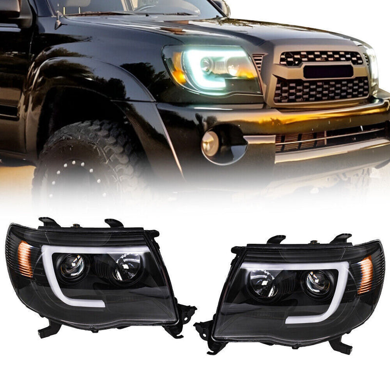 DURAFORCE Right+Left Headlights For Toyota Tacoma 2005-2011 LED Projector Black
