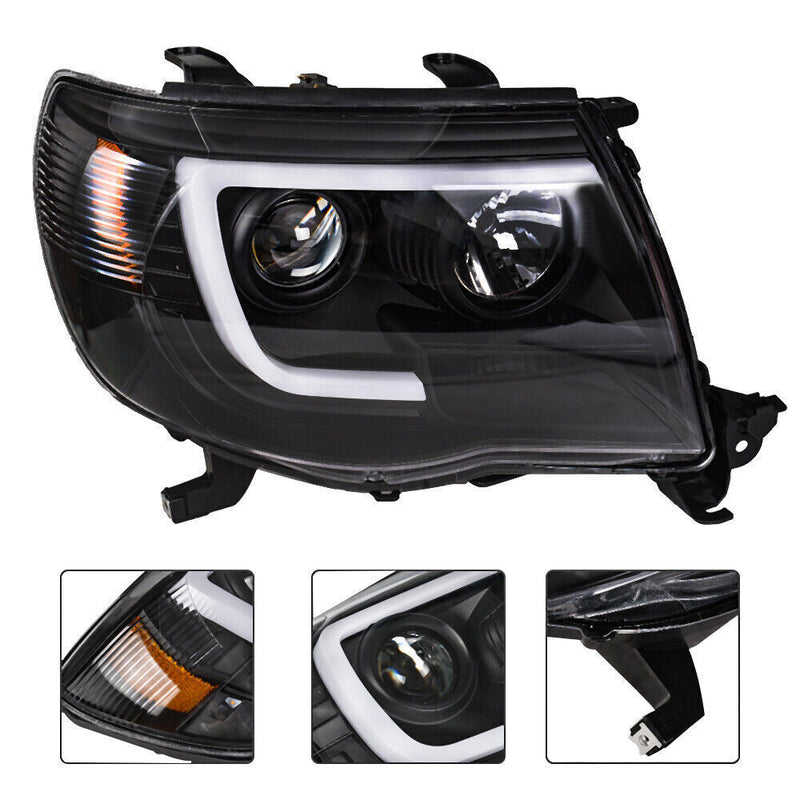DURAFORCE Right+Left Headlights For Toyota Tacoma 2005-2011 LED Projector Black