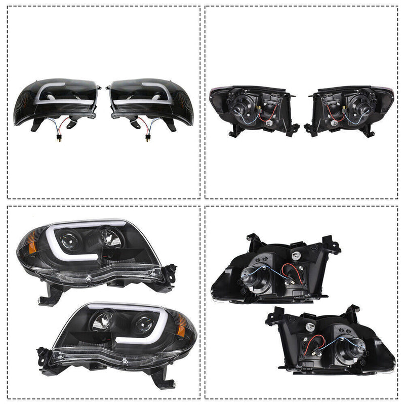DURAFORCE Right+Left Headlights For Toyota Tacoma 2005-2011 LED Projector Black