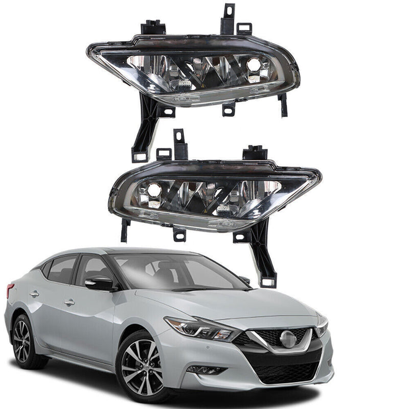 DURAFORCE Left+Right Fog Lamps Assembly For 2016-2019 Nissan Maxima Black Housing