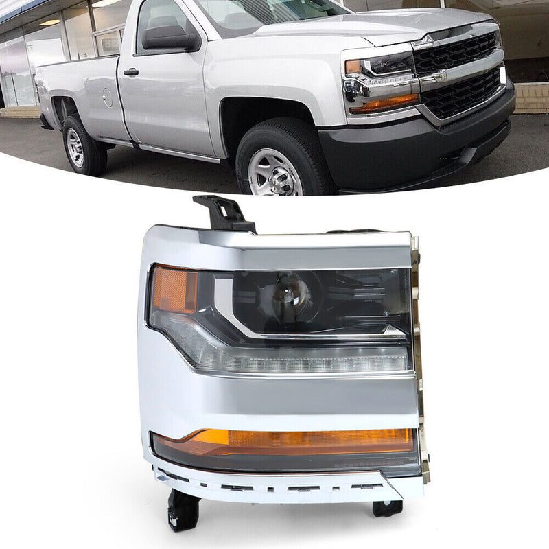 DURAFORCE Right Headlight For 2016-2018 Chevy Silverado 1500 Chrome Assembly HID