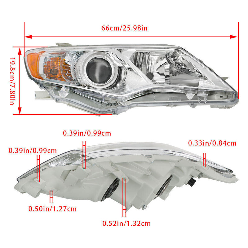 DURAFORCE Left+Right Headlights For 2012-2014 Toyota Camry Halogen Projector Lamps