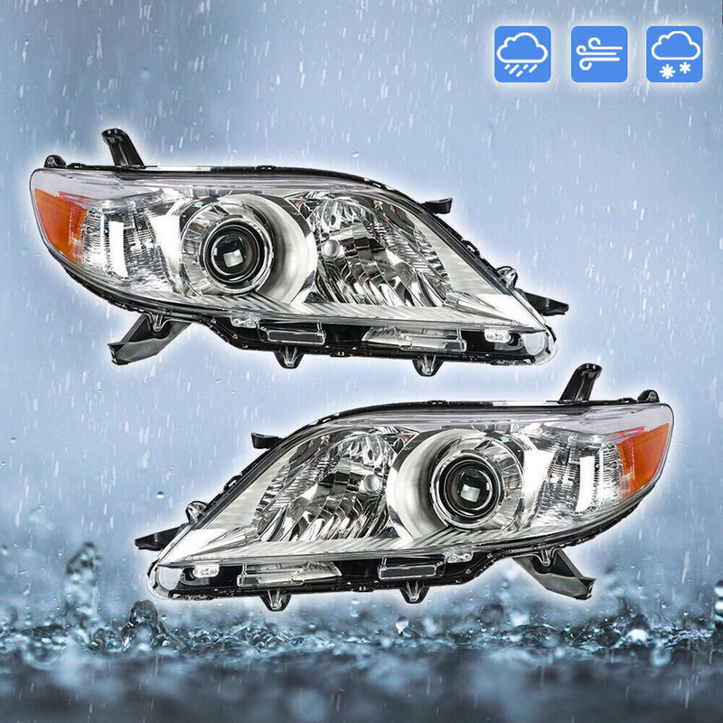 DURAFORCE Right+Left Headlights For 2011-2020 Toyota Sienna Halogen Chrome Housing