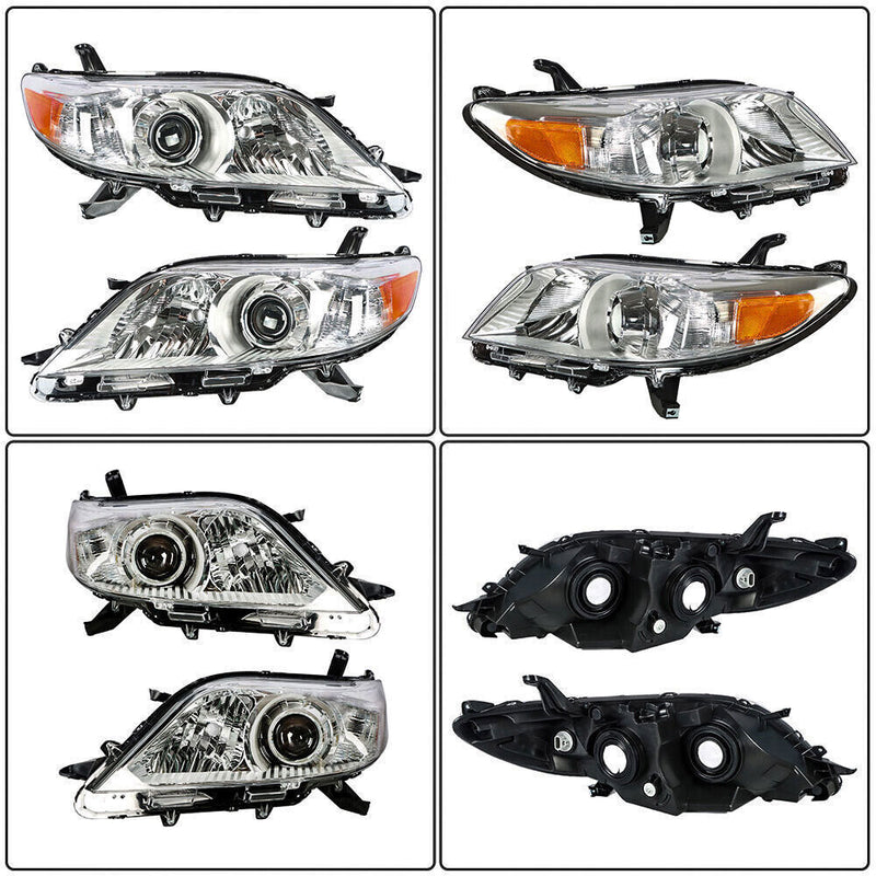 DURAFORCE Right+Left Headlights For 2011-2020 Toyota Sienna Halogen Chrome Housing