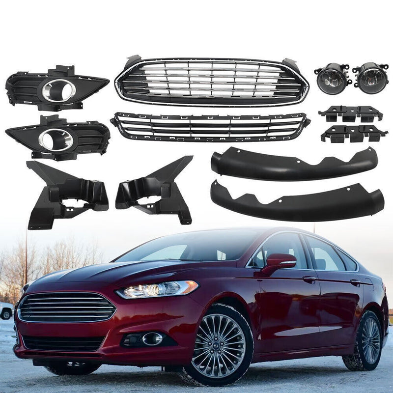DURAFORCE Front Bumper Grill Fit For 2013-2016 Ford Fusion w/ Fog Light Covers