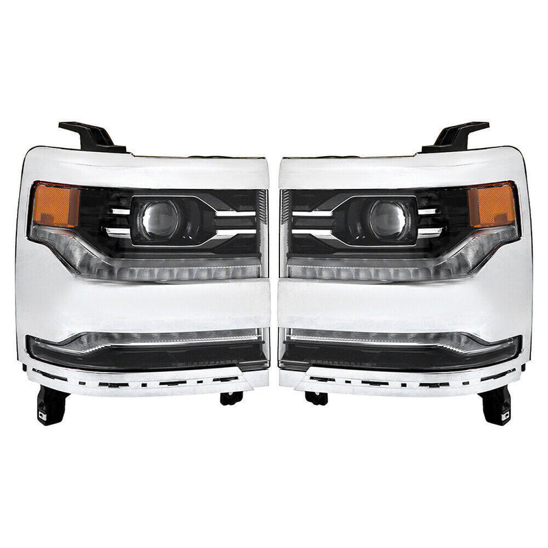 DURAFORCE Right+Left Headlights For 2016-18 Silverado 1500 LED Chrome Housing Lens