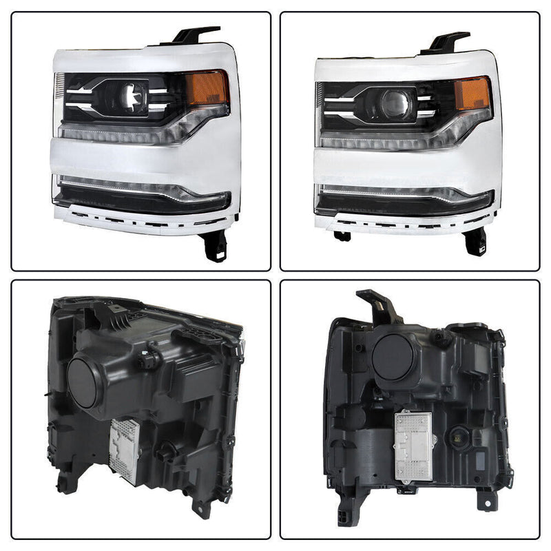 DURAFORCE Right+Left Headlights For 2016-18 Silverado 1500 LED Chrome Housing Lens