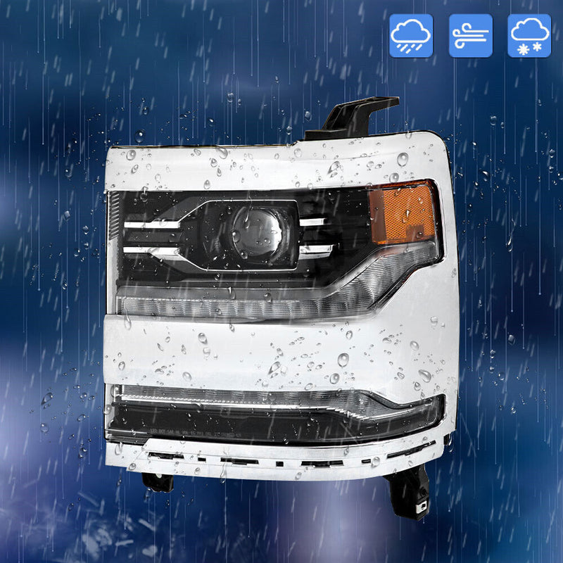 DURAFORCE Right+Left Headlights For 2016-18 Silverado 1500 LED Chrome Housing Lens