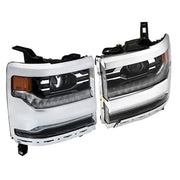DURAFORCE Right+Left Headlights For 2016-18 Silverado 1500 LED Chrome Housing Lens